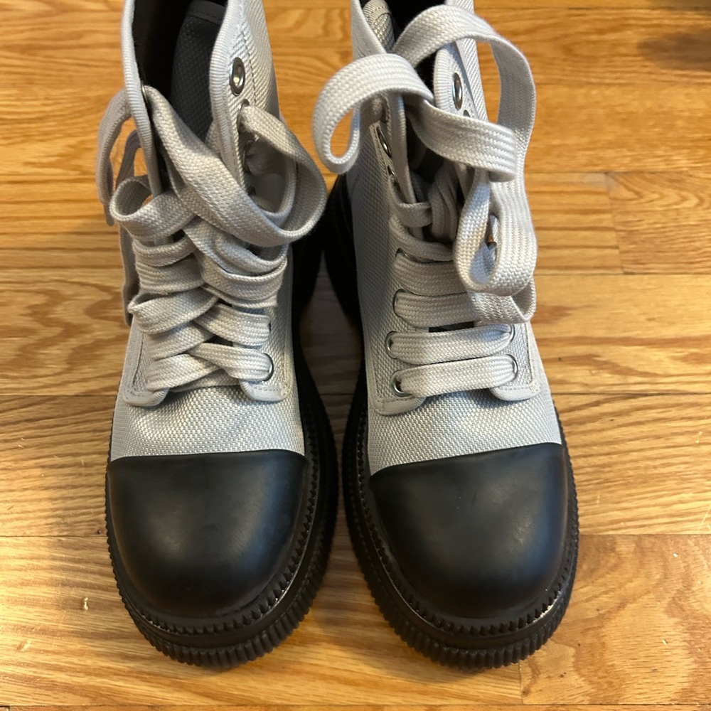 Ganni Gray and Black Lace Up Boots